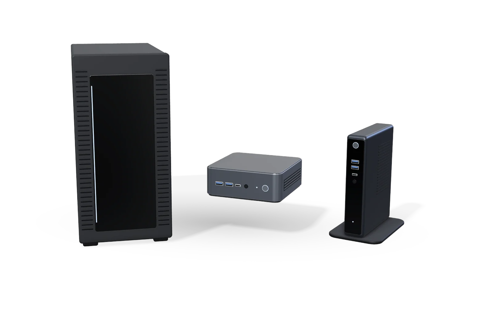 Tower, mini PC & thin client — representative render